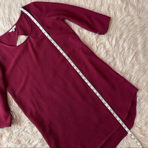 JACK Crepe Shift Dress Burgundy Red Long Sleeve Scoop Neck Cutout - Size Medium - Picture 9 of 10